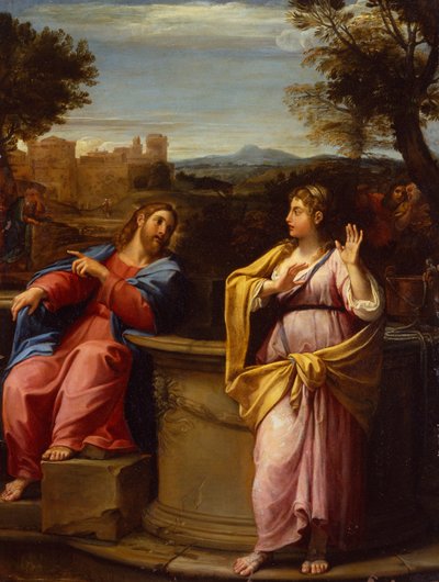 Kuyudaki İsa ve Samiriyeli Kadın (petrol) by Francesco Albani