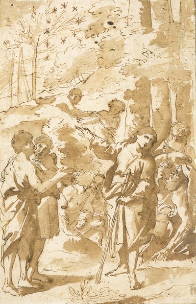 Yusuf rüyasını babasına ve kardeşlerine anlatıyor ve gökyüzündeki on bir yıldızı işaret ediyor. by Francesco Albani