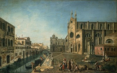 Santi Giovanni e Paolo kilisesi ile Venedik manzarası. 1735-1740 by Francesco Albotto