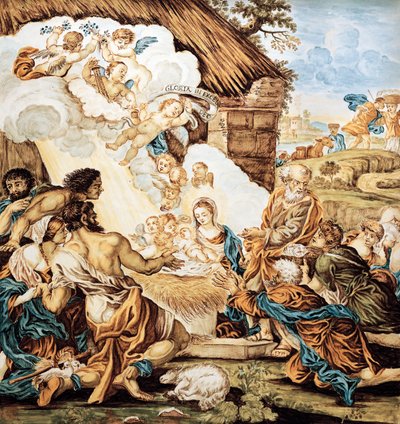 Beşik, boyalı mayolika tabağı, Francesco Antonio Xaverio Grue (1686-1746), Abruzzo Castelli üretimi, İtalya by Francesco Antonio Xaverio Grue