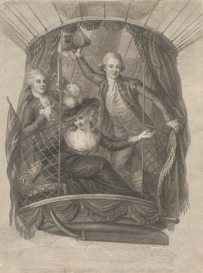 Madame Sage, Chevalier Biggin ve Yüzbaşı Vincent Lunardi'nin Balonla Yükselişi, 20 Haziran 1785 by Francesco Bartolozzi