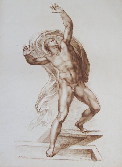 Erkek Figürü, Michelangelo'nun "Son Yargı" adlı eserinden kopyalanmıştır (gravür) by Francesco Bartolozzi