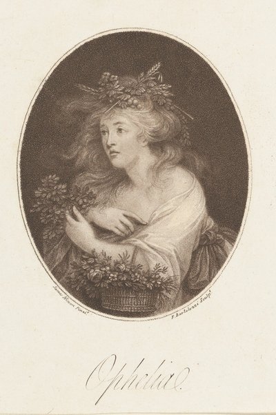 Ophelia Shakespeare, Hamlet, 4. Perde, 1784. by Francesco Bartolozzi