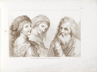 F Bartolozzi tarafından kazınmış iki genç kadın ve yaşlı bir adam Ciprianis çizim ilkeleri by Francesco Bartolozzi