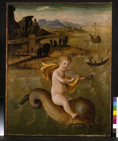 Dolphin üzerinde sürüş Arion, panelde c.1509-10 tempera ve yağ by Francesco Bianchi Ferrari