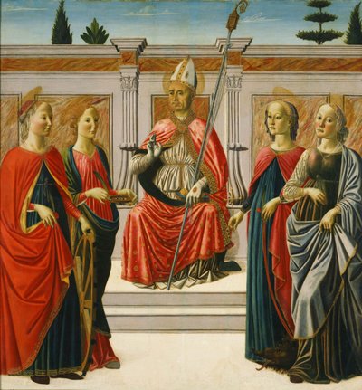 Aziz Nikolaos ve Azizler Catherine, Lucy, Margaret ve Apollonia by Francesco Botticini