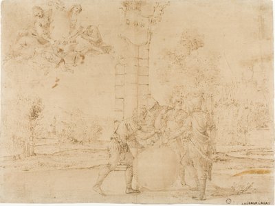 Octavianus, Mark Antony ve Lepidus Roma İmparatorluğunu Bölüyor, Arka Planda Bologna by Francesco Brizio