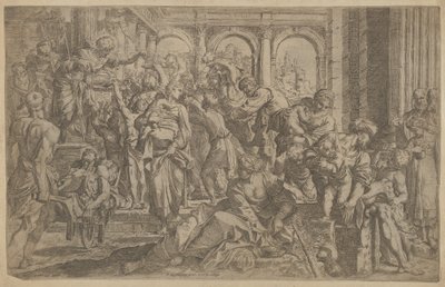 Aziz Roch solda, etrafında toplanan bir grup insana sadaka dağıtıyor, A.., yaklaşık. 1607. by Francesco Brizio