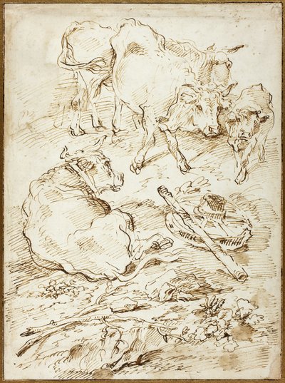 Araba Tekerleği Yanında Sığır by Francesco Castiglione