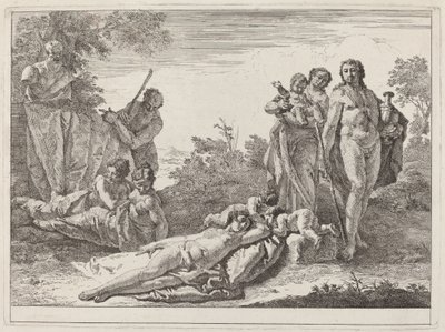 Pan Büstü ile Bir Manzarada Apollon ve Periler by Francesco Fontebasso