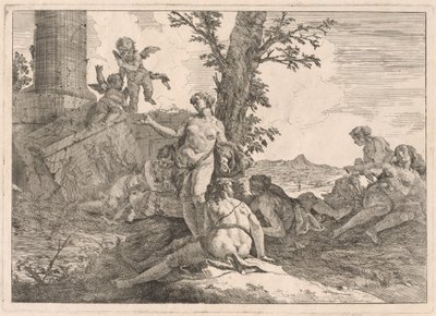 Bir Manzarada Altı Peri ve İki Aşk Tanrısı by Francesco Fontebasso