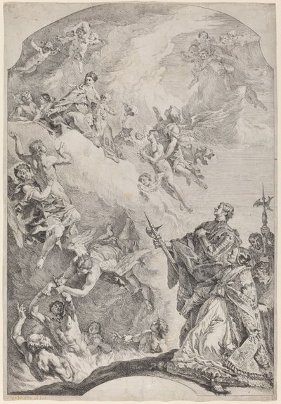 Aziz Gregoire I Ruhları Araftan Kurtarırken by Francesco Fontebasso after Sebastiano Ricci