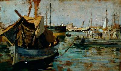 Francesco Gioli (1846-1922) tarafından Livorno limanında (Leghorn) iş başında, panel üzerine yağlı boya, 22x38 cm by Francesco Gioli