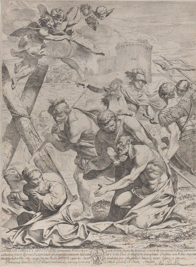 Aziz Andrew bir haçtan önce dua ediyor, 1640-70. by Francesco Giovani