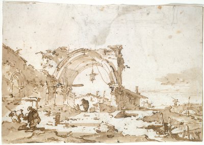 Yıkılmış Gotik Kemerli Bir Capriccio by Francesco Guardi
