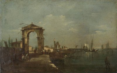 Rıhtımlı Manzara ve Göl Üzerinde Gemiler by Francesco Guardi