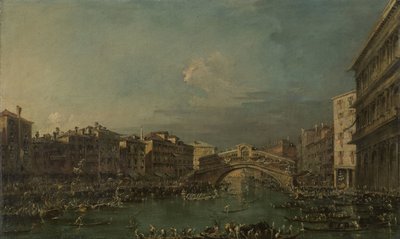 Rialto Köprüsü, Venedik yakınlarındaki Grand Canal üzerinde Regatta by Francesco Guardi