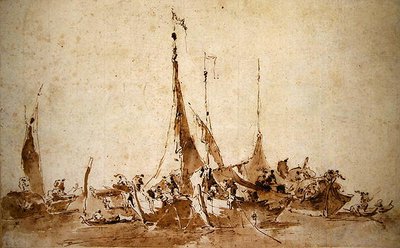 Balıkçı Tekneleri Çalışmaları (kalem-mürekkep ve kağıt üzerinde yıkama) by Francesco Guardi