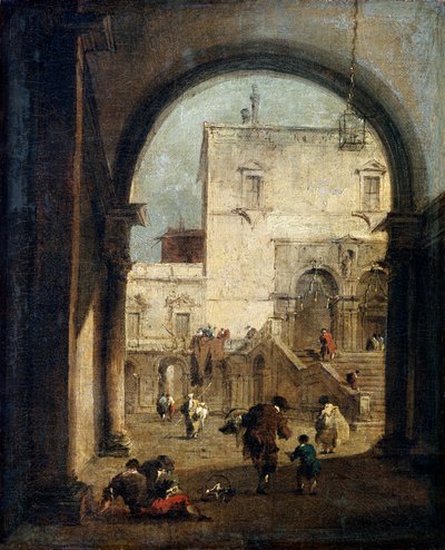 1775 ve 1780 yılları arasında bir Meydan ve Saray manzarası. by Francesco Guardi