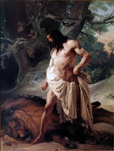 Samson Çıplak Elleriyle Öldürdüğü Aslanı İzliyor (tuval üzerine yağlı boya by Francesco Hayez