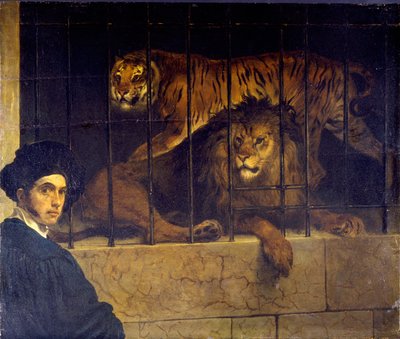 Kaplan ve Aslan ile Otoportre by Francesco Hayez