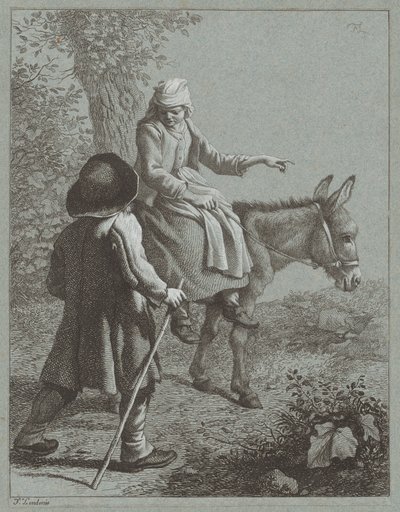 bir eşek ile erkek ve kız by Francesco Londonio