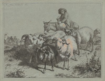 Sürüsü süren bir eşeğin üzerinde çocuk by Francesco Londonio