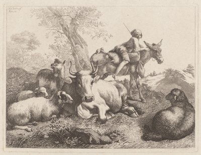 Bir grup hayvanı izleyen eşeğin üzerinde çocuk by Francesco Londonio