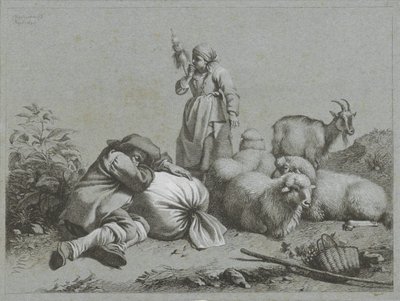 Koyun ve keçi ile çoban ve çoban kız Çoban sahneleri (dizi adı) by Francesco Londonio