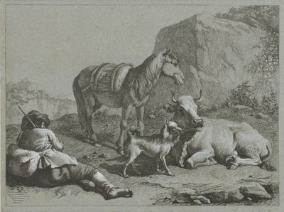 At, inek ve köpek ile yatan çoban Çoban sahneleri (dizi adı) by Francesco Londonio