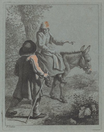 Bir Eşeğin Üzerinde Oturan Köylü Kadın ve Bir Köylü Adam. by Francesco Londonio