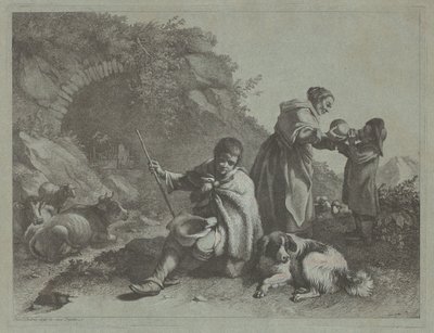 Oturan Çoban Oğlan ve Bir Çocuğa İçecek Veren Kadın, 17591782. by Francesco Londonio