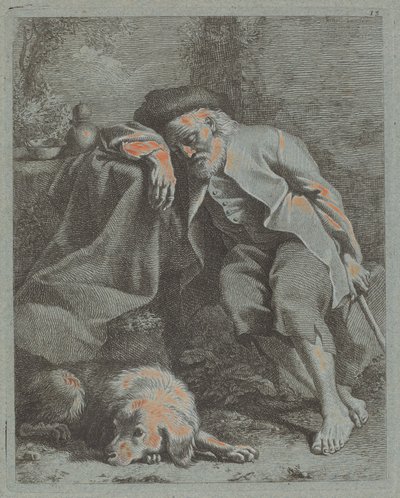 Köpekle Uyuyan Yaşlı Adam by Francesco Londonio