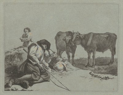 Uyuyan Çoban, İki Buzağı ve Bir Köylü Kadın, 17621763. by Francesco Londonio