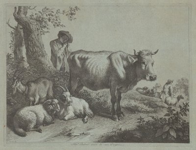 Ayakta İnek ve Sürüsüyle Çoban Çocuk by Francesco Londonio