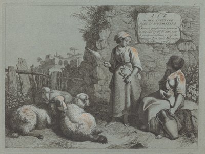 Konuşan İki Kız: Bir Ayakta Dönen, 1764. by Francesco Londonio