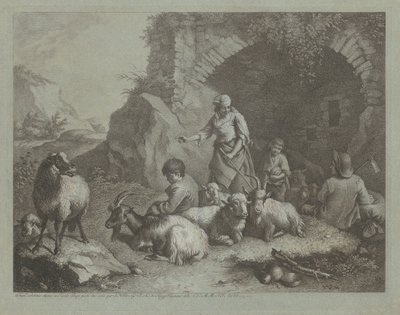 Kadın, Çoban Çocuklar ve Bir Kemerin Yanında Koyun by Francesco Londonio