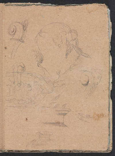 Verona Sketchbook: Kadın başlı mimari motifler, sayfa 45, 1760. by Francesco Lorenzi