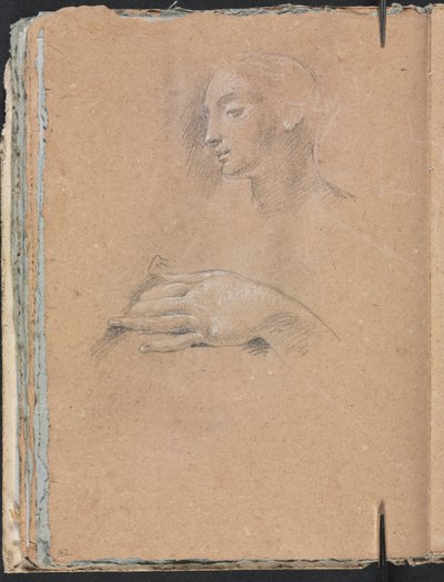 Verona Sketchbook: Kadın başı ve sol el sayfası 42, 1760. by Francesco Lorenzi