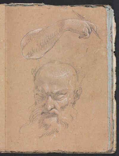 Verona Sketchbook: Sakallı bir adamın başı ve sağ kol ve el sayfası 59, 1760. by Francesco Lorenzi