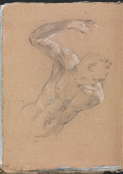 Verona Sketchbook: Erkek çıplak, sağ kolu yukarı kaldırılmış, sayfa 32, 1760. by Francesco Lorenzi