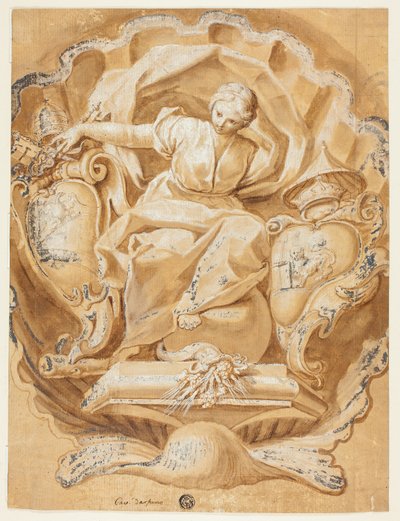 Alexander VIII (Ottoboni) Kolları ve Papalık Armaları ile Alegorik Figür by Francesco Mancini