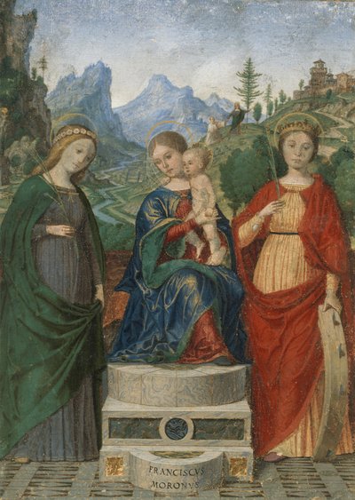 Bakire ve Çocuk, Aziz Cecilia ve İskenderiyeli Catherine arasında Enthroned, ca. 1510-15. by Francesco Morone