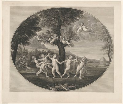 Putti bir ağacın etrafında dans ediyor by Francesco Rosaspina