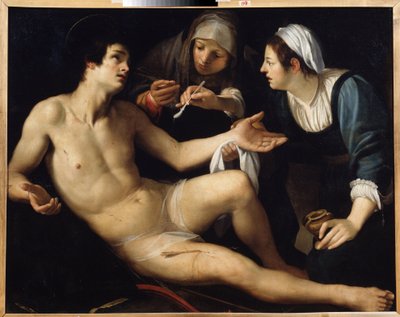Aziz Sebastian (Aziz Sebastian). Yaralarından genç bir dul olan Saint Irene tarafından bakılıyor. Francesco Rustici