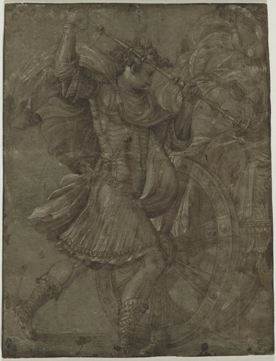 Bir Arabanın Yanında Zırhlı Adam, c. 1550. by Francesco de Rossi Salviati Cecchino