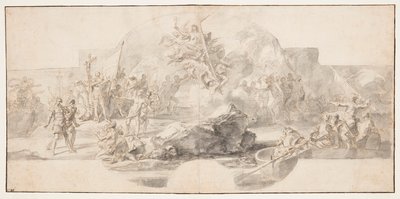 "The Landing of Columbus in America", Sala del Minor Consiglio, Palazzo Ducale, Cenova, İtalya Resim Çalışması by Francesco Solimena