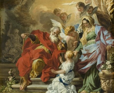 Bakire'nin Eğitimi, c.1680 (bakır üzerine yağlı boya) by Francesco Solimena