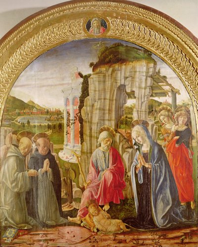 Çocuğa Tapınma, St. Ambrose ve St. Bernard (panelde yağlı boya) by Francesco di Giorgio Martini