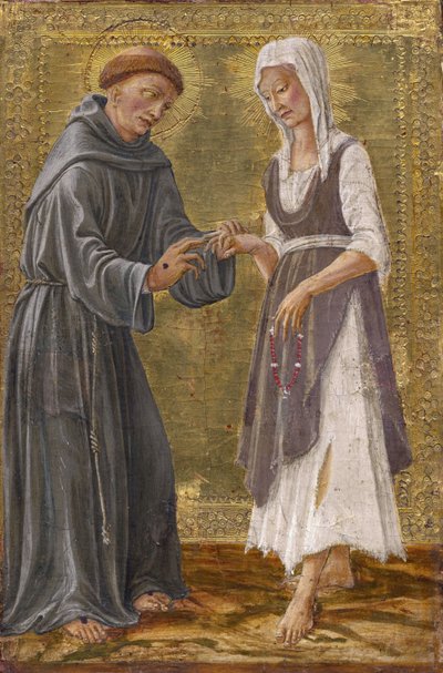 Saint Francis ve Lady Poverty par Francesco di Giorgio Martini (1439-1501) arasındaki Kutsal Değişim. Paneldeki sıcaklık by Francesco di Giorgio Martini
